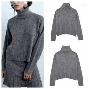 Женские свитера 2023 Retro Slouchly Grey Loase Turtleneck свитер с длинными рукавами