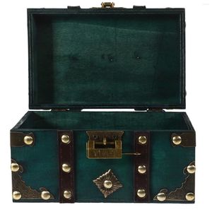 Förvaringspåsar Retro Treasure Chest Wood Jewelry Case Antik stil mångsidig piratlåda