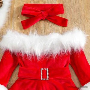 Mädchenkleider 1-7y Kinder Girls Party Prinzessin Kleid für Weihnachten Baby pelzige Samt Langarm A-Line-Kleid mit Gürtel Kinder Winterkleidung