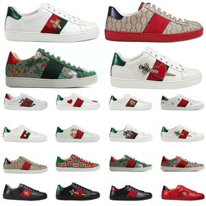 Designerskie buty zwykłe męskie buty damskie buty zewnętrzne pszczoły Ace Sneakers Tiger Snake Haftowane białe zielone paski skórzane buty płaskie platforma spacery sportowcy