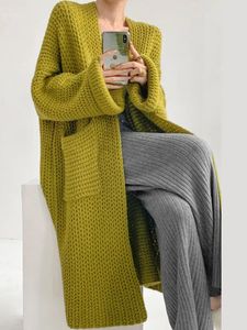女性の長いカーディガン秋の冬のニットセーター女性韓国スタイルルーズニットウェアコートレディーススウィートファッションポケットカーディガン231221