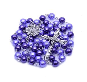 8mm färgglada runda pärlpärlor halsband Katolska Kristus radbandhänge gör flickor skönhet för gåva halsband7364646