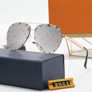 2023 Sunglasses Gold Brown Shaded Sun Glasses Women Gold rivet Fashion Rimless sunglasses eye wear with original box 2861247K