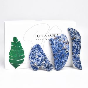 3 st Jade Guasha Massage Tool With Gift Box Natural Blue Spot Stone Gua Sha Facial Tool For Spa Acupuncture Skin Draw Heart Guasha Massager