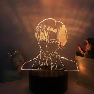 Nattljus Levi Ackerman Figur 3D LED -ljus för attack på Titan Home Decor Child Birthday Present Tecknad Tabell 16Color Anime Lamp262L