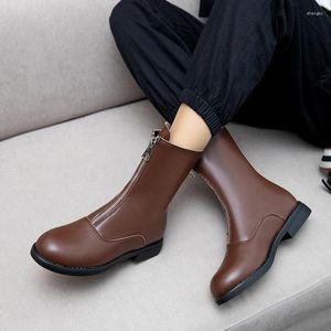 Boots Autumn Leisure Mid Zipper Ankle Girls Low Heel Brown Black Beige Casual Shoes For Princess Splicing 12 Y