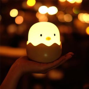 Nattlampor LED Light Egg Chick Form Lamp Soft Cartoon Baby Nursery Bedroom Laddningsbar för barn födelsedagspresent260g