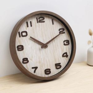 Wall Clocks 12 Inch Wood Grain Border Clock Three-dimensional Digital Living Room Wooden Pointer Fashion