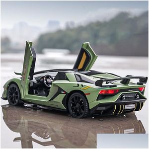 Diecast Model Cars 1 24 s Aventador SVJ63 Alloy Auto Spielzeug Stiecasts Metallguss -Geräusch und Lichtspielzeug für Kinder Fahrzeug Drop liefern Dh9ab