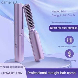 Hair Curlers Straighteners 2 In 1 Professional Hair Straightener Hair Curler USB Straight Hair Comb Wet and Dry Hair Curler Straight Styler Curling IronL231222