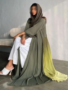 Roupas étnicas eid abaya para mulheres muçulmanas quimono chiffon plissou abayas dubai vestido de partido árabe saudita ramadan kaftan robe longa vestidos