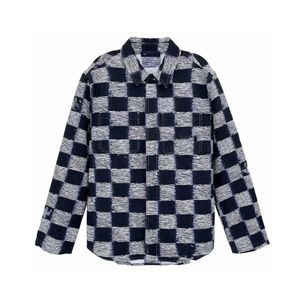 Camisa masculina FALECTION 24ss Damier Wool Overshirt jacquard azul escuro Damier Rush motivo com seu efeito óptico deslumbrante