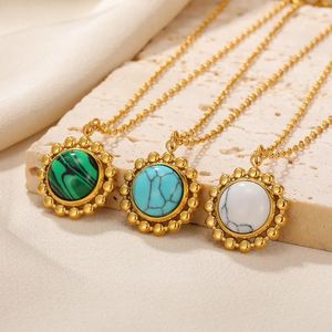 Pendant Necklaces Stainless Steel Sun Gold Color Necklace Artificial Turquoise Geometric Fashion Jewelry Accessories For Women Gift