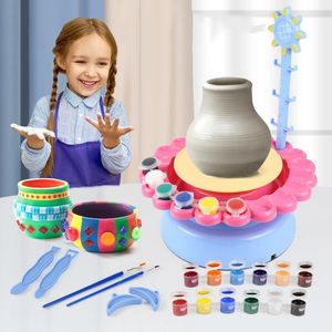 Mini Electric Pottery Machine Household Making Toy Interactive Game DIY Handicraft Ceramic Kit With Pigment Clay Kid 231221