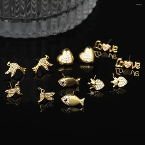 Orecchini per borchie Fashion delicata zircone cubico Cute Female Star Cross Bird Crown Crown Love Heart Earrings for Woming Regalo per matrimoni gioielli