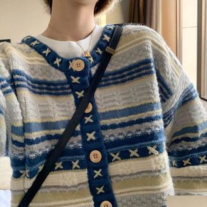 Suéteres femininos Autumn Cardigan Sweater Blue Longo Vneck Vneck Jumper Casual Vestido Coreano 231116 Drop Deliver