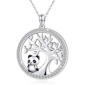 Cute Panda Crystal Bridal Necklace Vintage Female Tree Of Life Pendant Rose Gold Silver Color Chain Necklaces For Women250Z