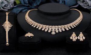 Örhängen halsband romantiska eleganta smycken sätter kubik zirkonium charm brud dubai smycken för kvinnor tillbehör bröllop engagemang9423816