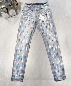 メンズジーンズ購入デザイナーファッションメンデニムズボンの男の足カジュアルクールガイ男性パンツボーイズスリムホールベガーブルーグレージッパーボタン