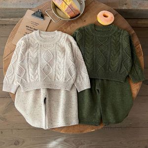 2024 Spring kids twist knitted clothes sets boys girls long sleeve sweater pullover with loose wide-legs pants 2pcs children casual outfits Z6226