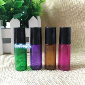 Bottiglie colorate da 5 ml di rulli in vetro all'ingrosso con sfera di metallo per olio essenziale, aromaterapia, profumi e balsami per labbra- dimensioni perfette per tra xobk