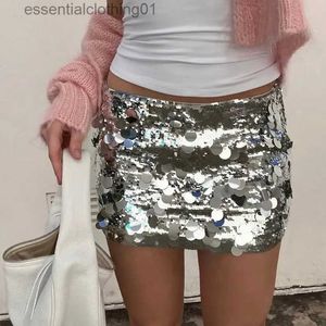 Skirts Women Mini Skirts Sexy Hot Girl Sequined Light-Reflecting Short Type Sheath Skirt Carnival Party Clothings 2023 New Dress L231222
