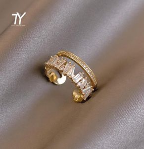 Luxury Zircon Gold Double Student Aleda anéis para mulher 2021 Fashion Gothic Jewelry Wedding Party Girl039s Sexy ring3903825