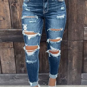 Women Stretch Ripped Jeans Frayed Raw Hem Distressed Denim Pants with Hole 231221