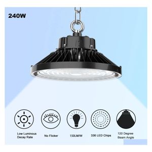 Bay High Bay Etl DLC UFO LED Lights 100W 150W 200W 240W Warehouse Warehouse Warehouse مصباح Highbay Light 5 سنوات Drop Deliv