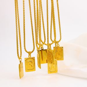 A-Z Letter Gold Pendant Necklace for Men and Women Stainless Steel Cuban Chain with High Quality Initial Couple Neckchain