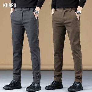 Jeans masculinos kubro outono inverno novo tecido de algodão macio calças casuais homens de espessura negócios slim fit brand brand korea moda calça masculina j231222