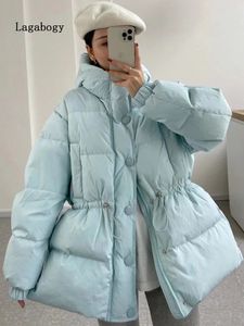 Lagabogy vinter kvinnor huva parka tjock varm 90% vit anka ner kappa bröd puffer jacka kvinnliga godis färger snö outwear 231221