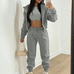 Женский спортивный костюм Winter Fashion Wath Hoodie Whoodeme Две штуки Негабаритные твердые повседневные наводные наборы на молнии 231222