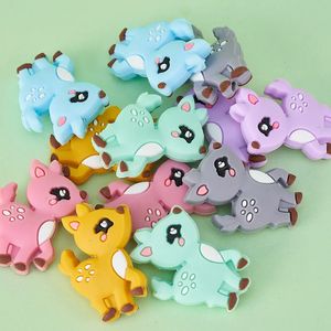 10pcs 3020 mm colorido forma de corça animal silicone bebê mastigar contas de brinquedo de brinquedo de brinquedo de brinquedo diy