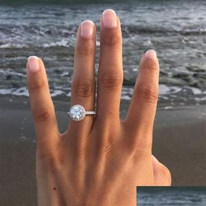 Solitaire Ring Womens Wedding Rings Fashion Round Gemstone Sier Engagement Ring for Women Simated Diamond Jewelry235b Drop Delivery J Dhyeq