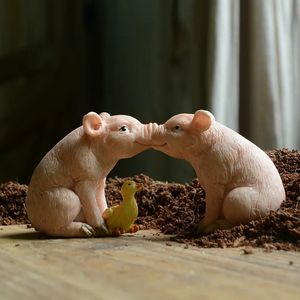 Kreatywne żywice Świnie Figurka Figurka Wróżka Ogród Miniatury Bonsai Lanscape Lanscape Home Dekoracja Akcesoria 231222