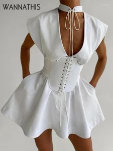 Vestidos casuais tanque sexy corset branco uma linha com cummerbund feminino cross cross elegante e bonito coletes de túnica de túnica