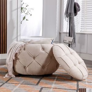 Living Room Furniture Large Button Tufted Woven Round Storage Footstool Suitable For Bedroom Beige Drop Delivery Home Garden Dhxlm