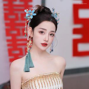 ヘアクリップブライドの中国の帽子の結婚式ローブブルーヘアピンハイグレードドラゴンとフェニックス