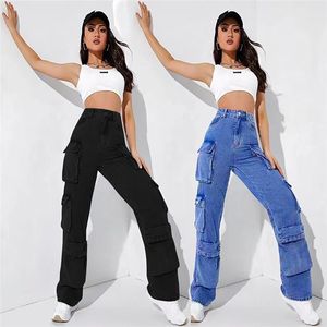 2024 Designerjeans für Frauen blau hohe Taille Plus Size 3xL Denimhose Vintage Taschen Distelte Straignt Hosen Streetwear Bulk Großhandelskleidung 10470