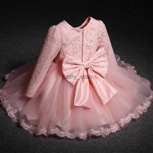 Girl's Dresses Toddler Baby Girls Long Sleeve Dress Wedding New Year Party Lace Bow Kids Xmas Dresses Infant 1st Birthday Princess Baptism GownL231222