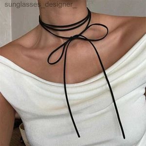 Pendant Necklaces Bowknot Rope Chain Necklace Black Velvet Pendant Choker Necklace for Women Elegant Weave Knotted Bowknot Adjustable Chain Y2kL231222