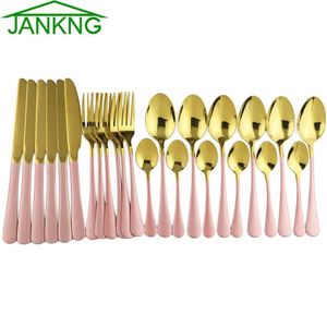 24st Pink Gold Coderware Mirror Cutlery Set Kitchen Lnife Spoon Fork Dinner Set 304 Rostfritt stål Middagsilder Plated216G