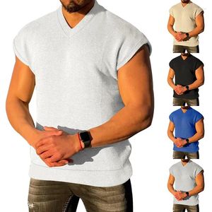 Męskie koszulki Man Man Summer V-Neck Tshirt Casual Fit Młodzież męskie zbiorniki z rękawem Waffle Boys Białe niebieskie koszulkę plus rozmiar xxxl