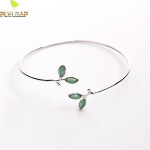 Flyleaf 100% 925 Sterling Silver Opal Leaves Buds Open Bracelets & Bangles For Women Fashion Creative Lady Jewelry 200925251m