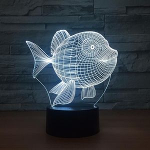 Art Deco Fish 3D LED Night Light 7 Color Touch Switch Plastlampor Plastskiva 3D USB Powered Night Light Atmosphere Novel L273S