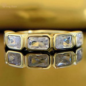 Bröllopsringar Wong Rain 18K Gold Plated 925 Sterling Silver 2.5*5mm High Carbon Diamond Gemstone Wedding Band Jewelry Ring for Women Partihandel 231222