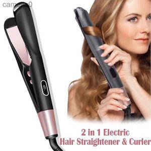 Haarburlerglätter 2 in 1 Pro Drehen Sie Haarglätter und Lockenspiralwellen Curling Gold Titanium Flat Iron Glattung Curling Styling Tooll231222