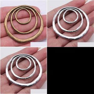 Charms 4Pcs 49X51Mm 3-Layer Circles Pendant For Jewelry Making Antique Bronze Sier Plated Accessories Drop Delivery Dhfpc