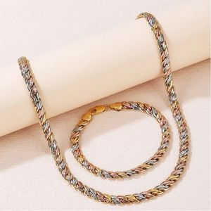 Selead Design Twisted Wide Snake Bone Chain Necklace Armband Set Ladies Mens Jewelry Exquisite Tricolor Necklace 231221